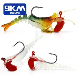 9KM 3Pcs Soft Shrimp Lures Fishing Jig Head Swimbait with Paddle Tail Trout Bass Salmon Saltwater/Freshwater Sharp Hook