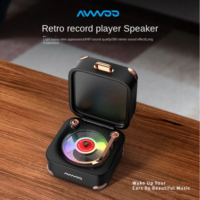 

New Mini retro Bluetooth speaker portable treasure box shape home speaker with colorful lights nostalgic gift
