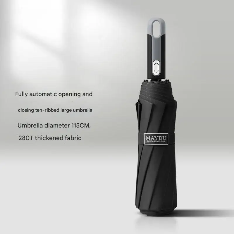 10 Bone Fully Automatic Three-fold Thickened Fabric Umbrella Windproof Rainproof Double Bone Portable Men's Car-mounted Umbrella