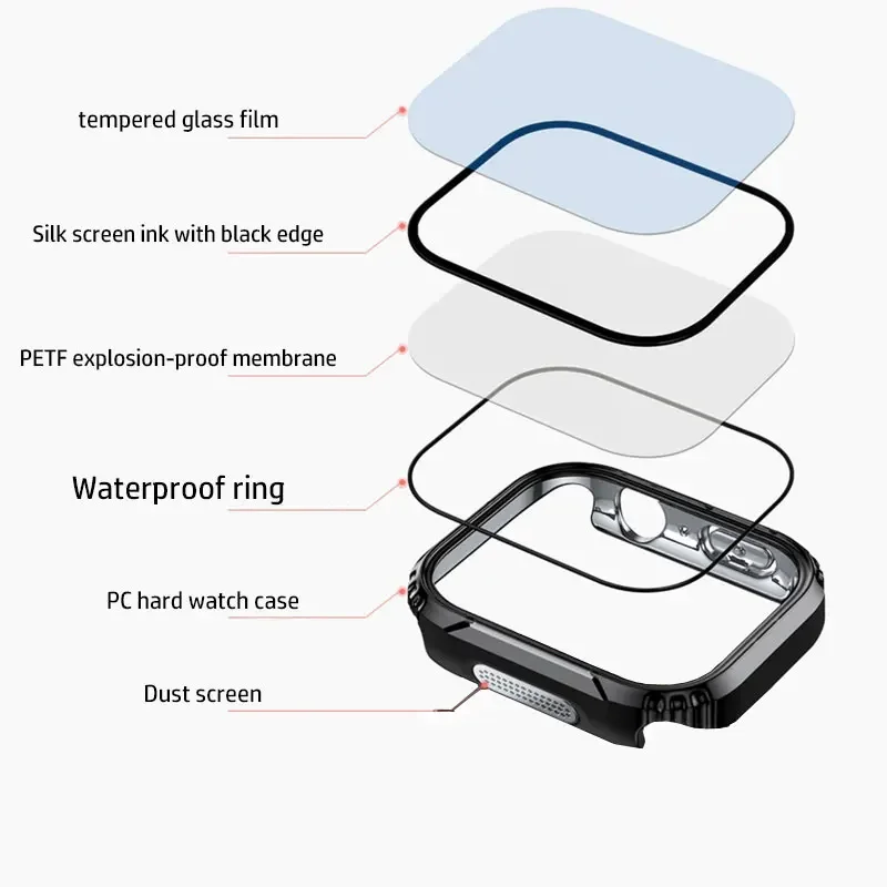 Cubierta de vidrio templado para Apple Watch 40mm 41mm 45mm 44mm funda protectora de pantalla de parachoques de PC dura duradera iWatch series 9 8 7 6 5 4