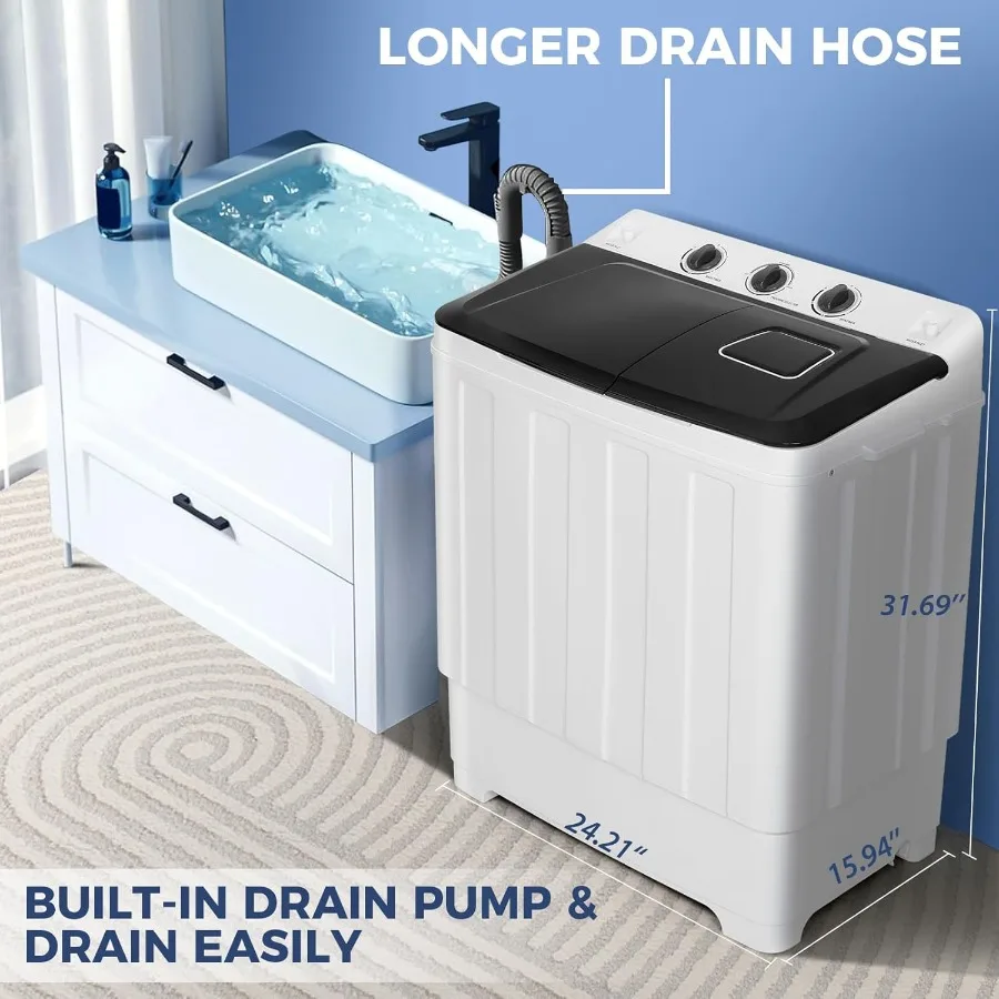 Portable Washing Machine 30Lbs Compact Laundry Solution with Drain Pump for Apartments Dorms and RVs SemiAutomatic 19Lbs Washer