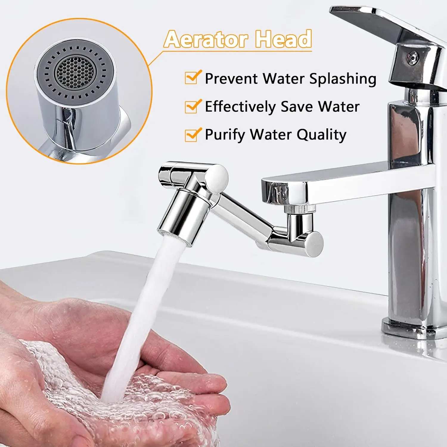 Stainless steel Universal 1440 °Swivel Robotic Arm Swivel Extension Faucet Aerator Kitchen Sink Faucet Extender 2Water Flow Mode