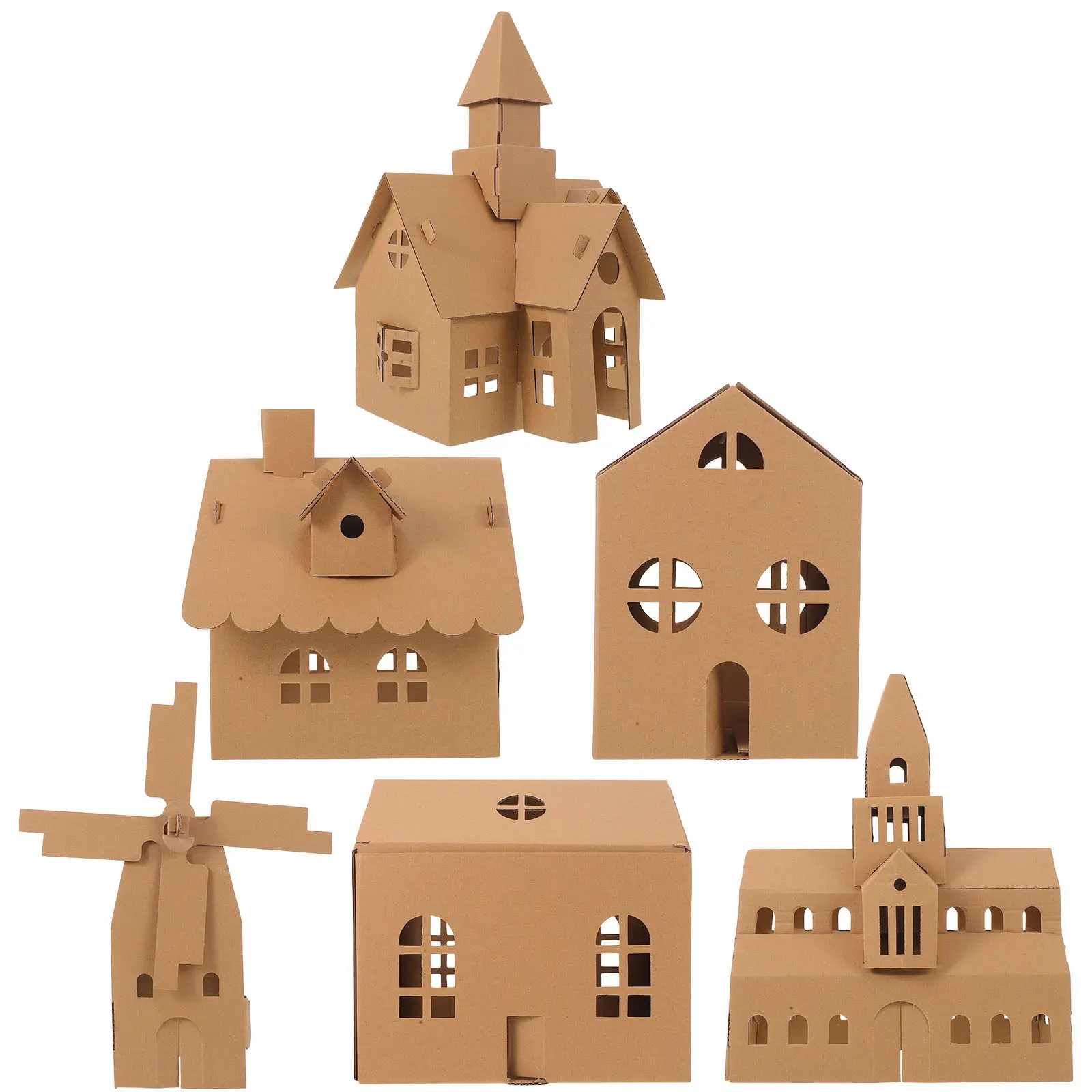 Kit de maison en carton DIY pour enfants, 6 pièces, maison miniature créative en papier, artisanat, coloriage, jeu éducatif amusant, ensemble de construction de maison de jeu