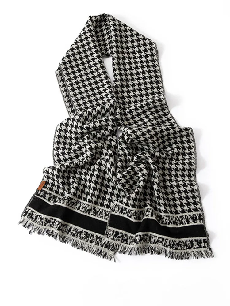 Formal Adult Scarf 100% Cashmere Scarf Unisex Shawl Autumn Winter Warm Mixed-use Wraps Office Woven Ornament Thousand Bird Grid
