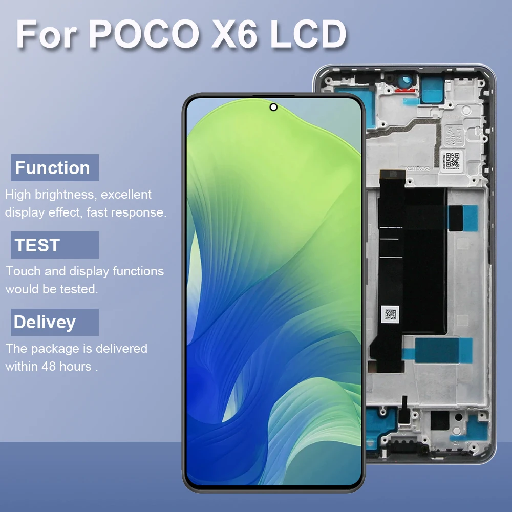 AMOLED POCO X6 5G Screen Replacement for Xiaomi Poco X6 23122PCD1G 23122PCD1I LCD Display Touch Screen Digitizer with Frame