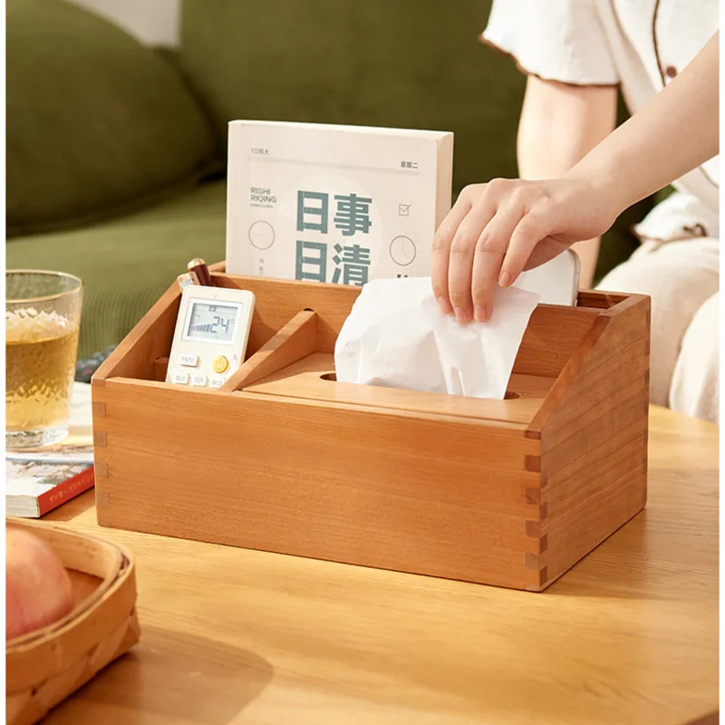 

Living Room Solid Wood Storage Boxe Multifunctional Remote Control Rack Multigrid Tissue Boxes Practical Versatile Napkin Holder