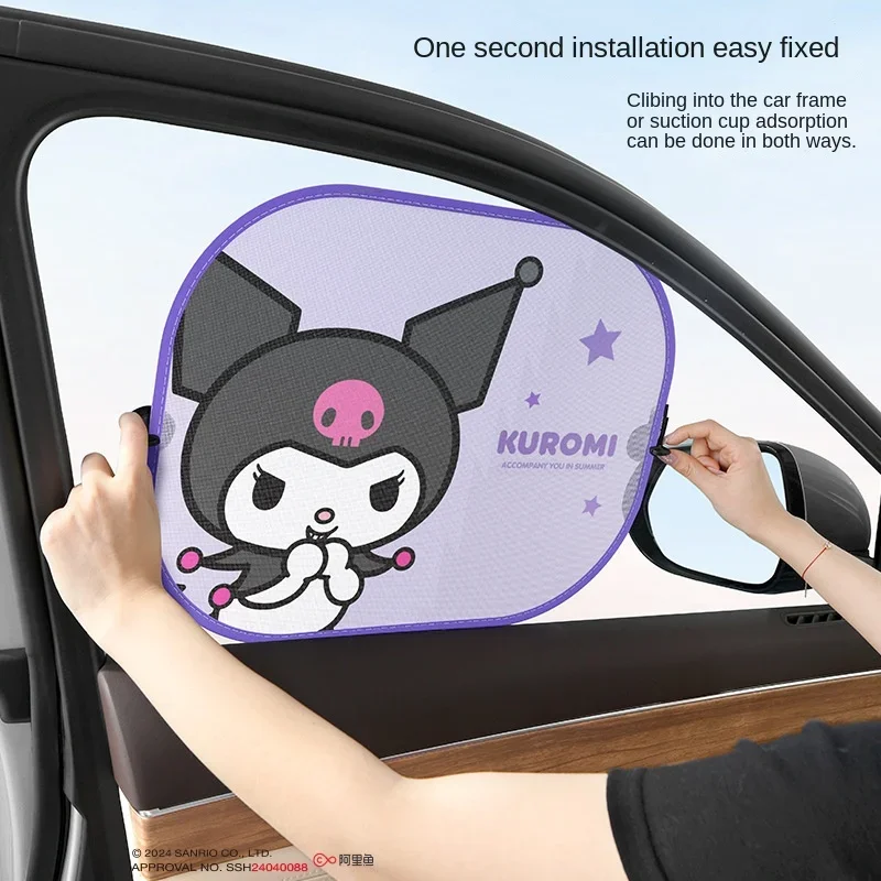 Sanrio Kawaii Hello Kitty Car Mesh Sunshade My Melody Cinnamoroll Anime Cartoon Lovely Sun Protection Side Window Glass Curtains