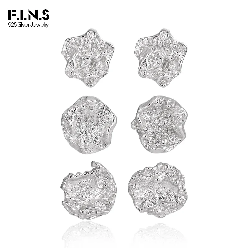 

F.I.N.S Texture S925 Sterling Silver Earrings Geometric Irregular Lava Bump Piercing Ear Studs Fashion Fine Jewelry Accessories