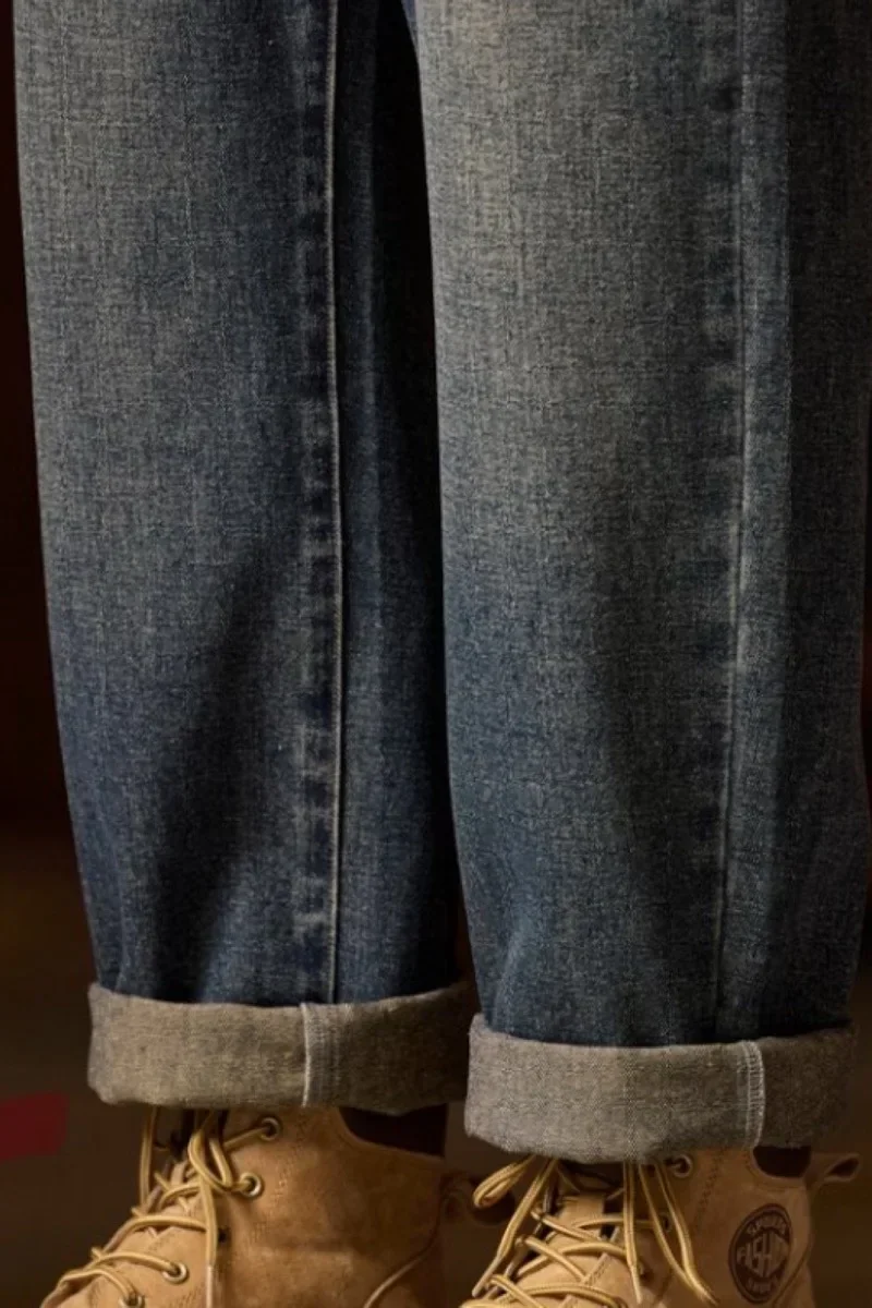 Cargo Mens Elastic เอวกางเกงยีนส์ Relaxed Fit Men's Blue กางเกงยีนส์เอวยางยืดซิปปุ่มผ้าฝ้าย Y2K อัลกุรอานแฟชั่น DENIM กางเกง