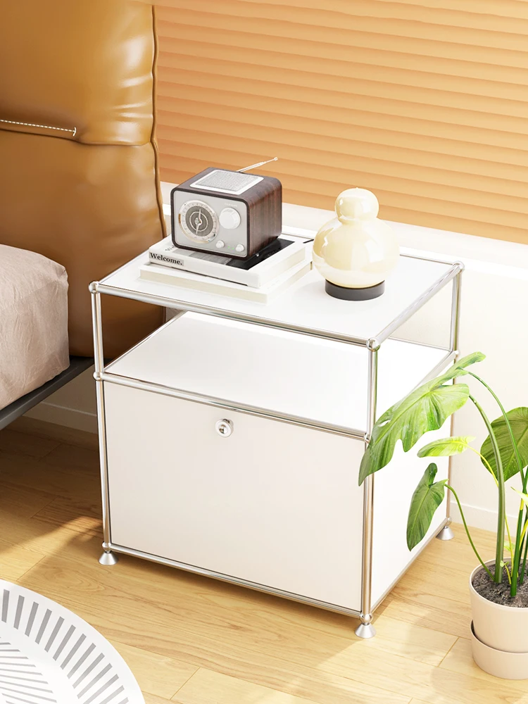 Bedside Bedroom Storage Small Modern Simple Sofa Side Cabinet Bauhaus Stainless Steel