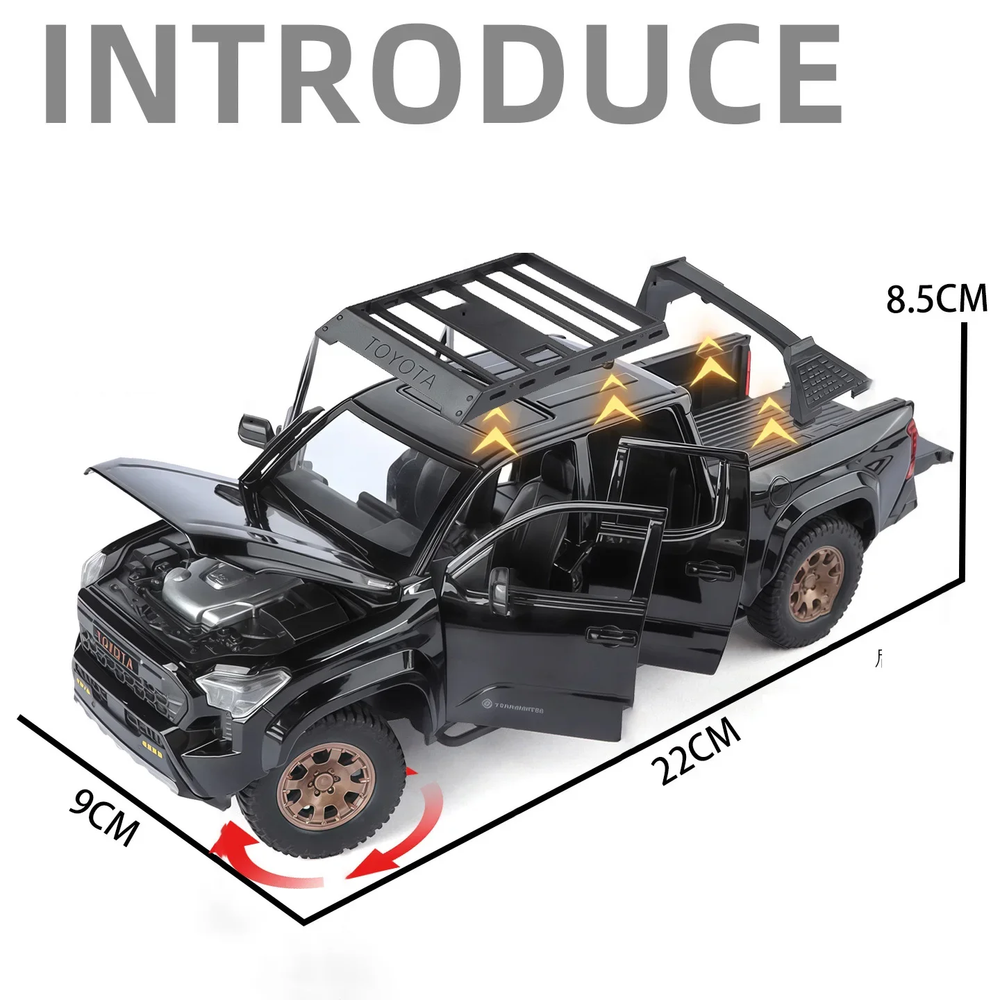 1:24 ทาโคมา ปิ๊กอัพ รถเกวียนรถรุ่นเสียงและแสงดึงกลับของเล่นเด็กของสะสมของขวัญวันเกิด