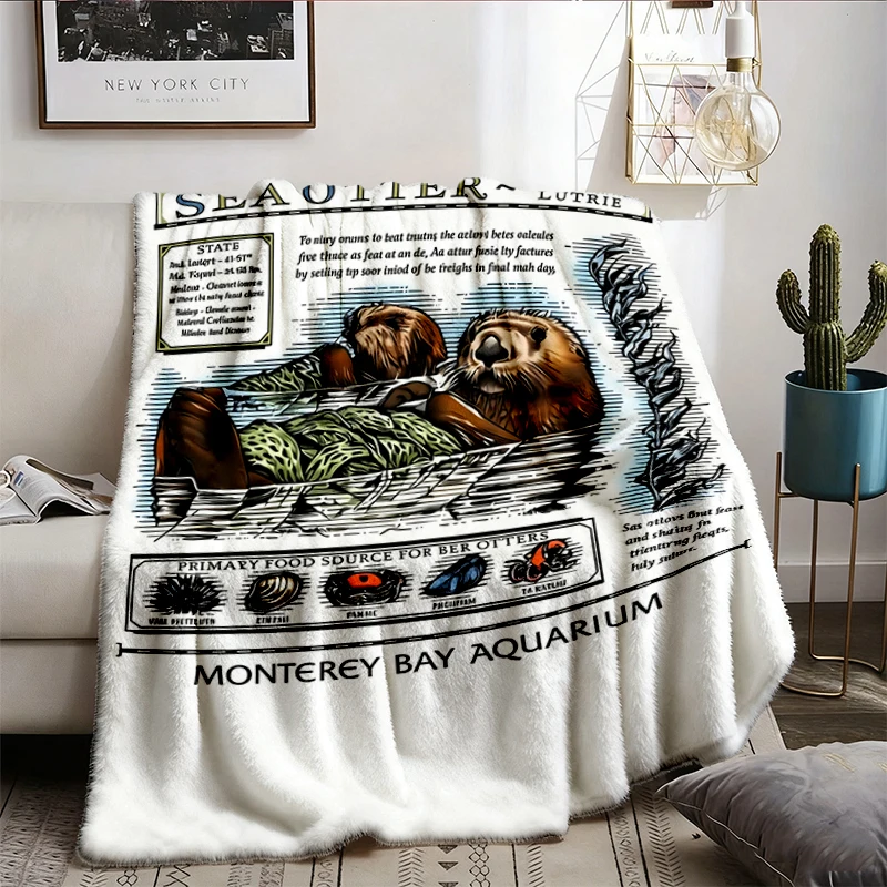Sea Otters Monterey Bay Aquarium Flannel Blanket, Music Fan Flannel Throw, Oceancore Graphic Gift