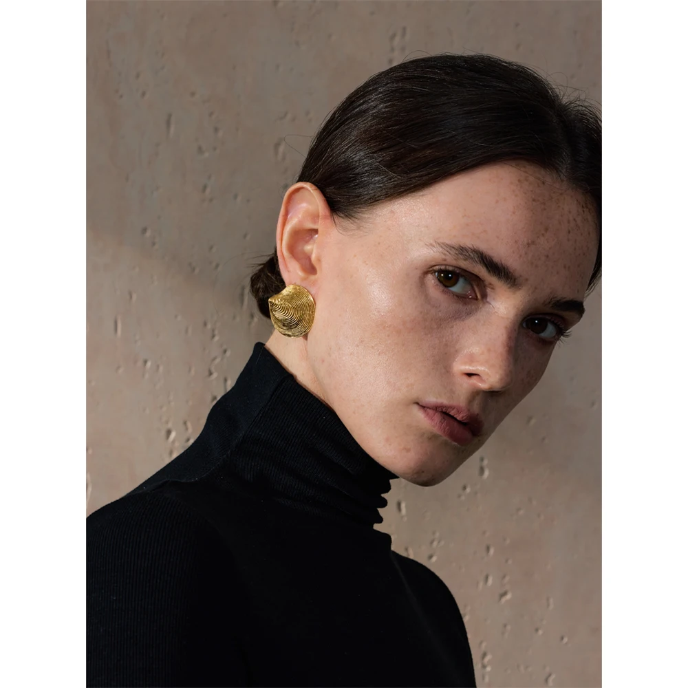 Yhpup Shell Gold Color Waterproof Plated Stainless Steel Earrings Necklace Jewelry Statement Trendy Fashion Holiday Accessories