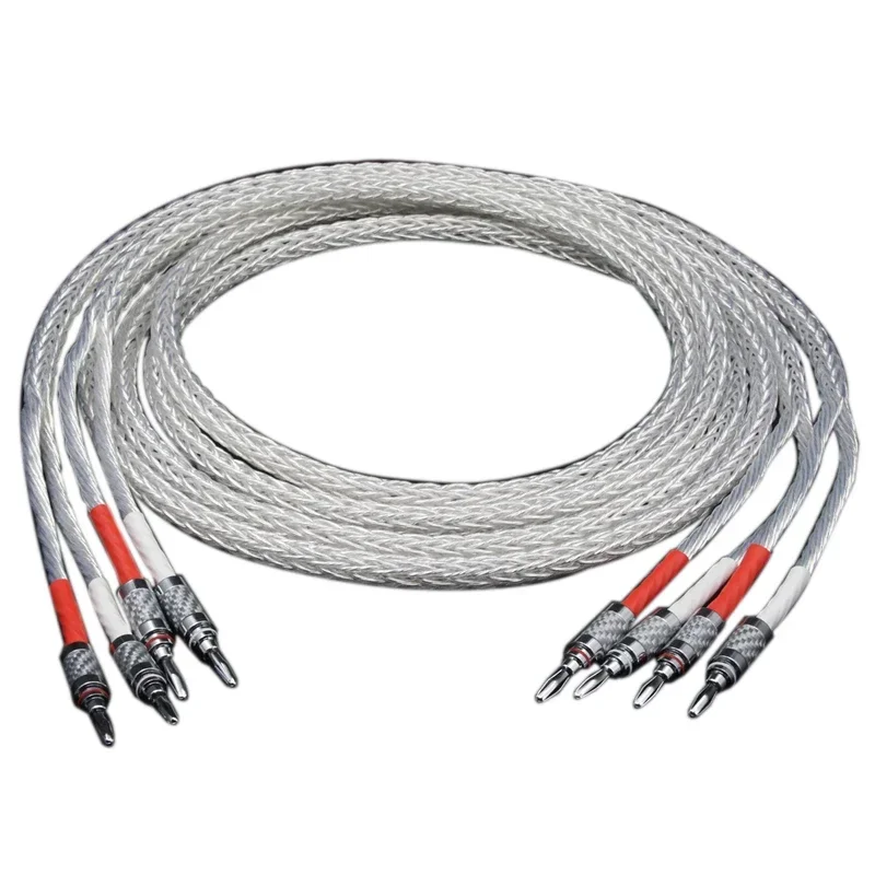 

Pair 8AG OCC Silver-Plated HiFi Speaker Cable High Performance Speaker-Amplifier Sound Connecting Line with Banana Plugs