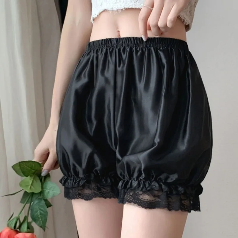 Lace Safety Shorts Pants Women Girls Silk Satin Pettipant Knickers Nightwear Loose Sleep Shorts Nightwear Pajamas Lantern Shorts