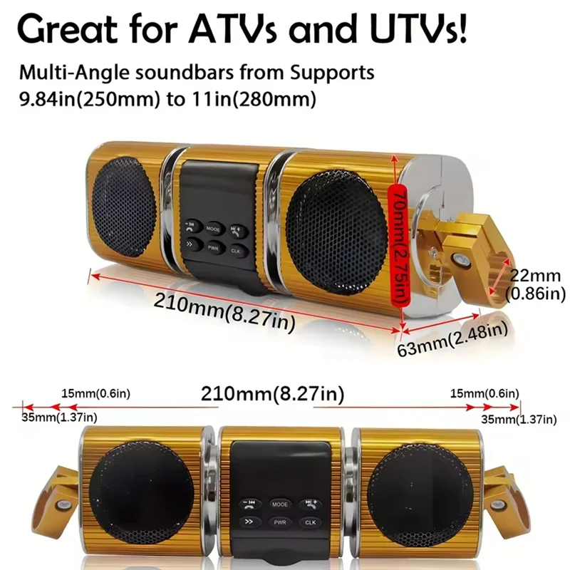 

Motorcycle Speaker With Built-In Amplifier Wireless USB & AUX Inputs FM Radio 12V Metal MP3 Player For Off-Road Bikes