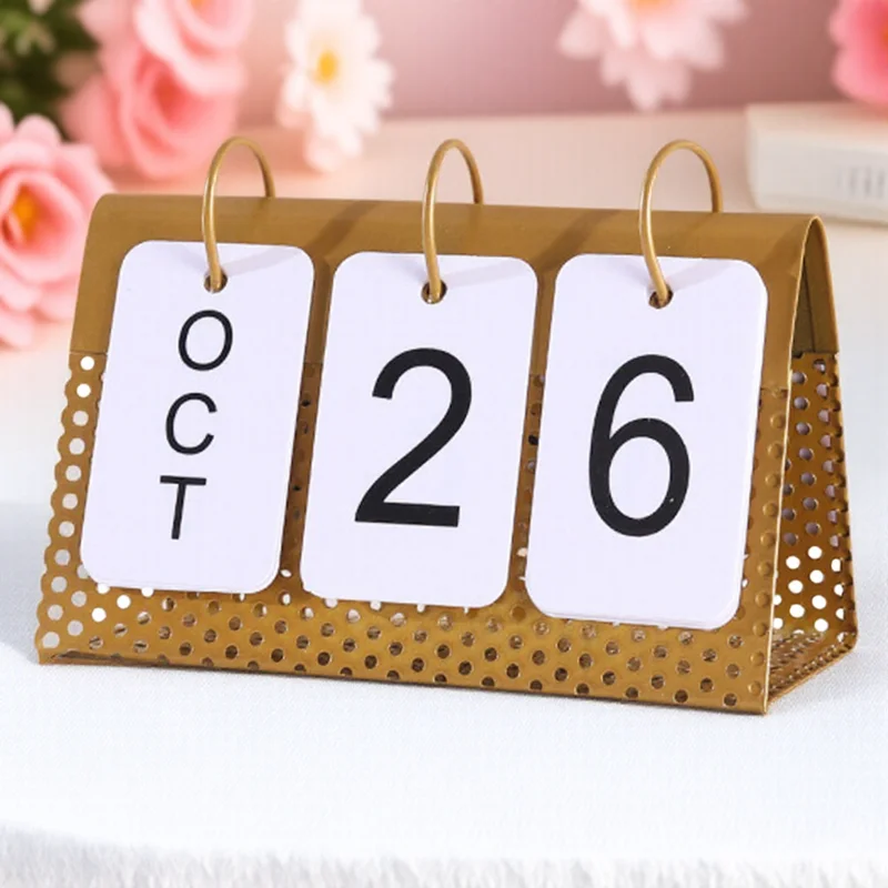 

Vintage Desktop Iron Perpetual Calendar Ornament Home Office Decorative Crafts Metal Frame Household Decoration Large