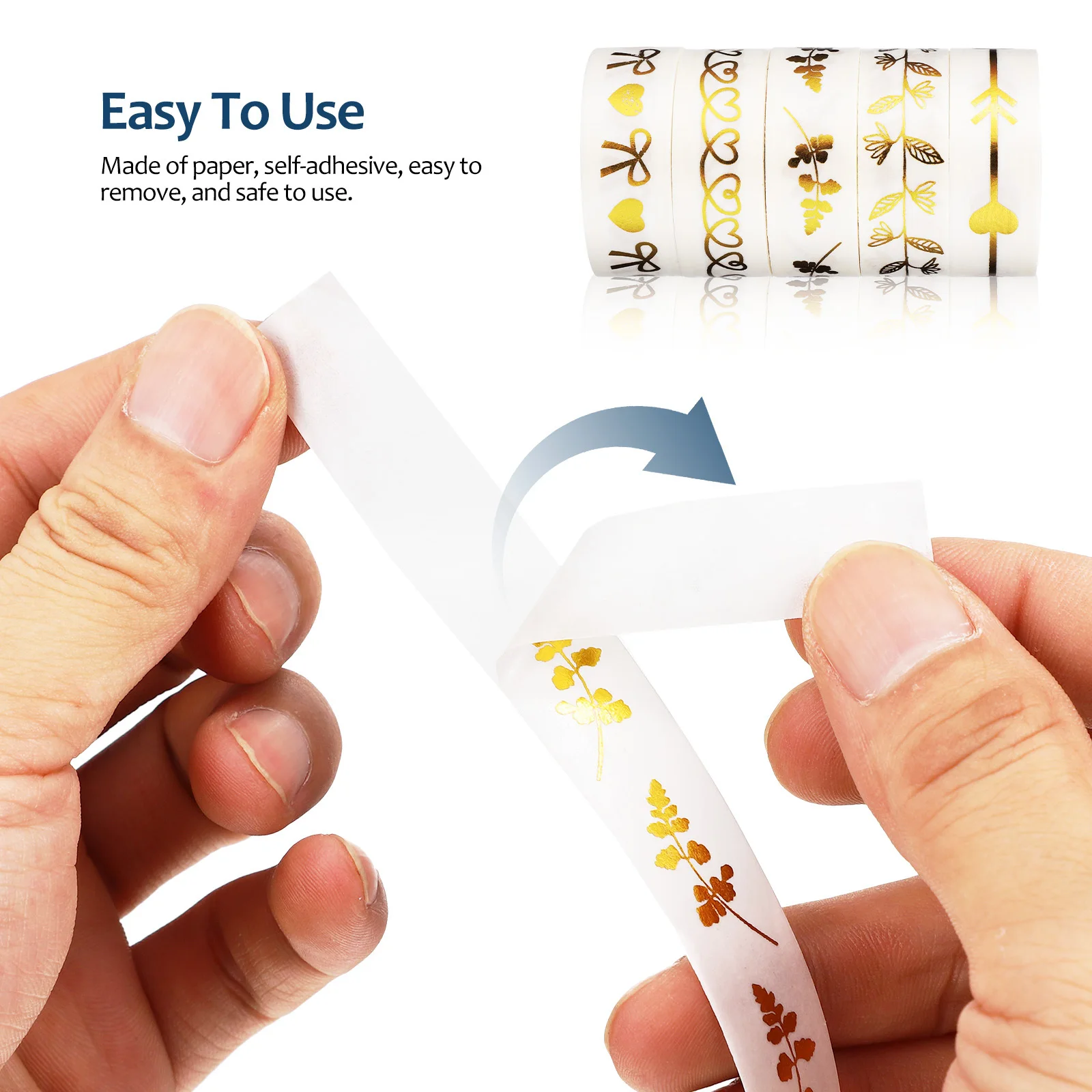 

5 Rolls High Quality Gold Foil Decorative Tape Strong Adhesion Washi Style for DIY Scrapbooking Taping Tools Set