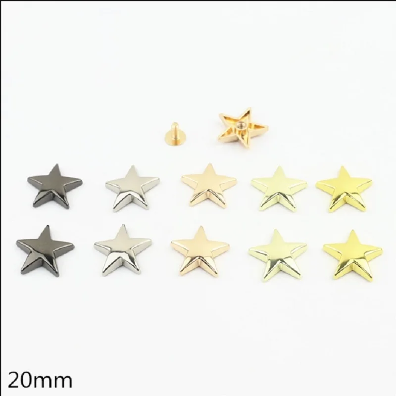 (10pcs/lot Luggage handbag hardware accessories hanging plated star bag bottom five-pointed star screw rivets 20mm/12mm/10mm