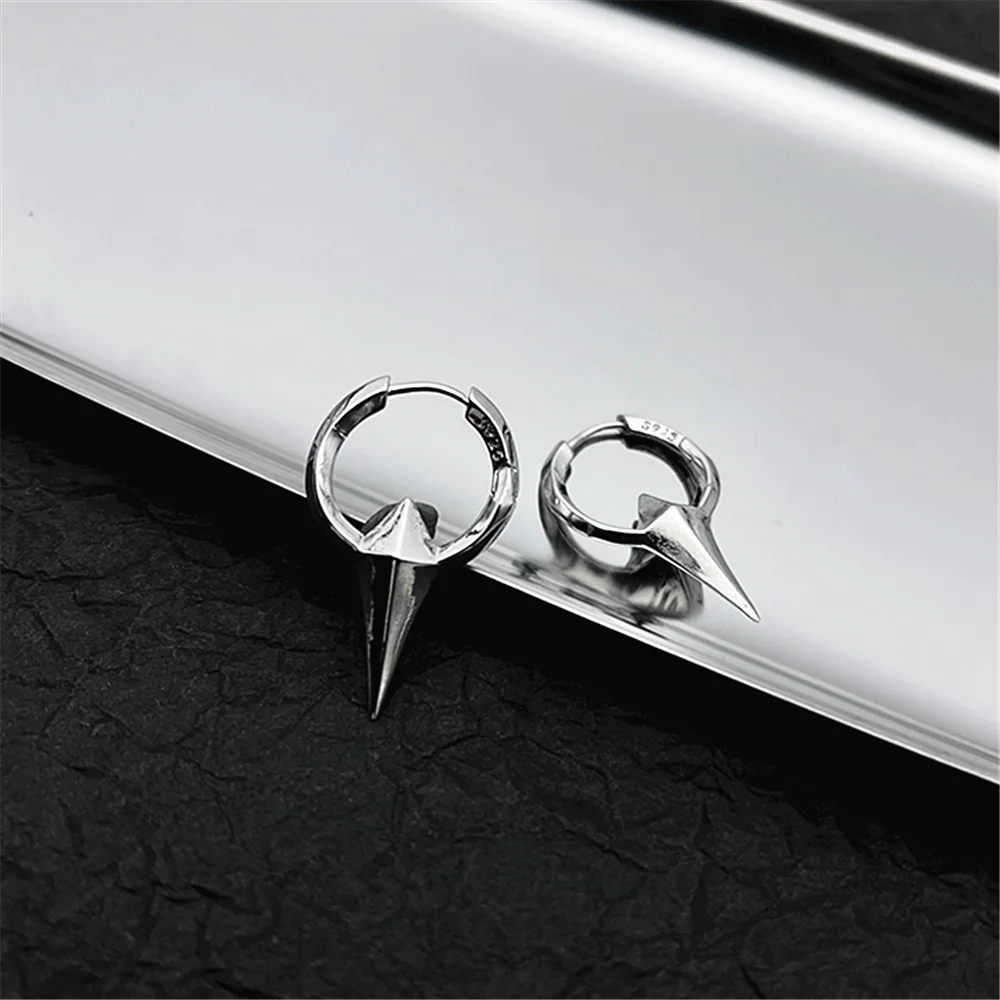Hip Hop Minimalist Silver Color Barb Geometric Titanium Hoop Earrings For Women Men Irregular Ear Jewelry HUANZHI 2022