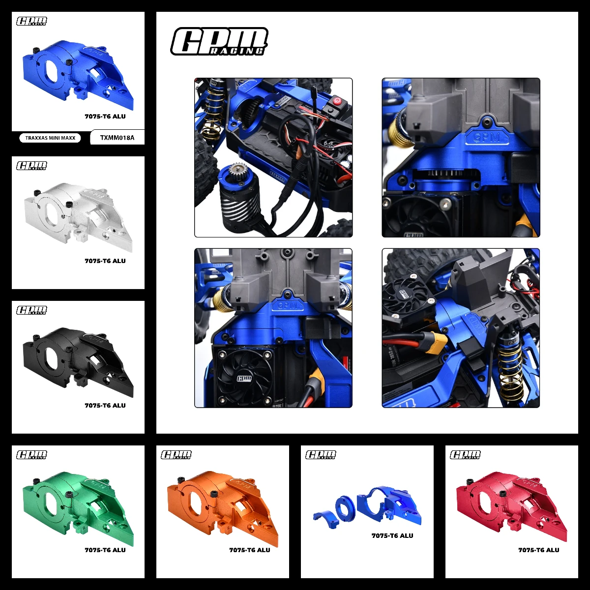 

GPM 7075 Alu Adjust Gear Rotation Quick Release Motor Base TRAXXAS Mini Maxx XRT-108076-1