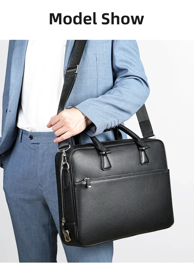 Hot selling new leather briefcase men\'s business travel password lock layer cowhide laptop bag