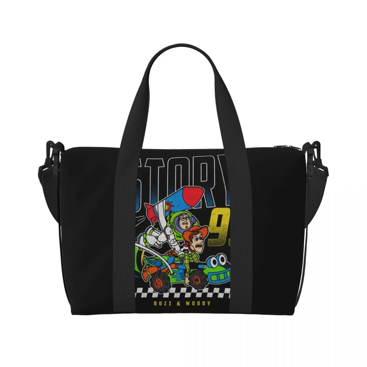 Custom Toy Story Buzz Lightyear Woody Cartoon Tote Bag for Women Large Capacity Gym Beach Travel Bags