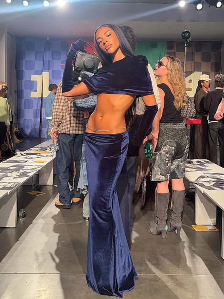 CNYISHE الدعاوى المخملية الصلبة النساء مجموعات سوبر بلوزات قصيرة 2 قطع موضة أنيقة مثير نادي غمد Oufits قفازات الإناث س الرقبة #2