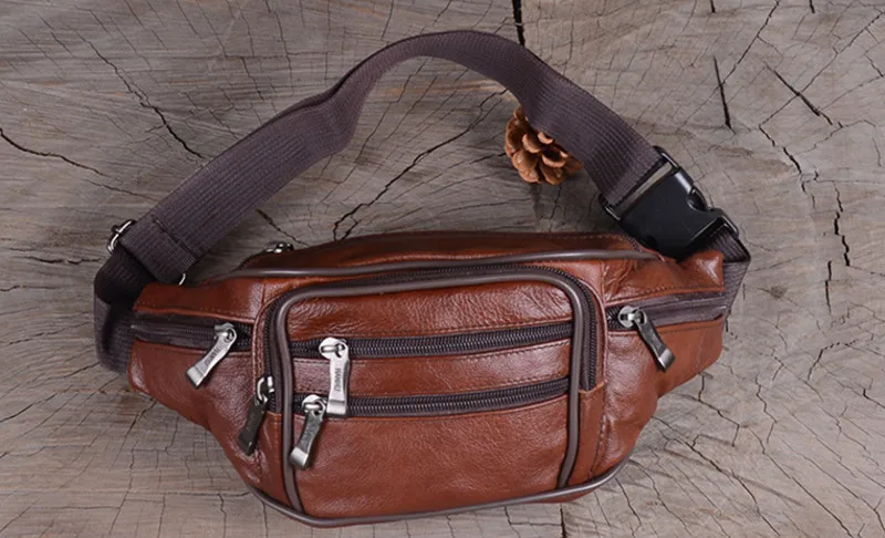 Men Casual Geniune Leather Waist Bags Packs  Retro  Cell Phone Purse for Male  Fashion Travel Pouch