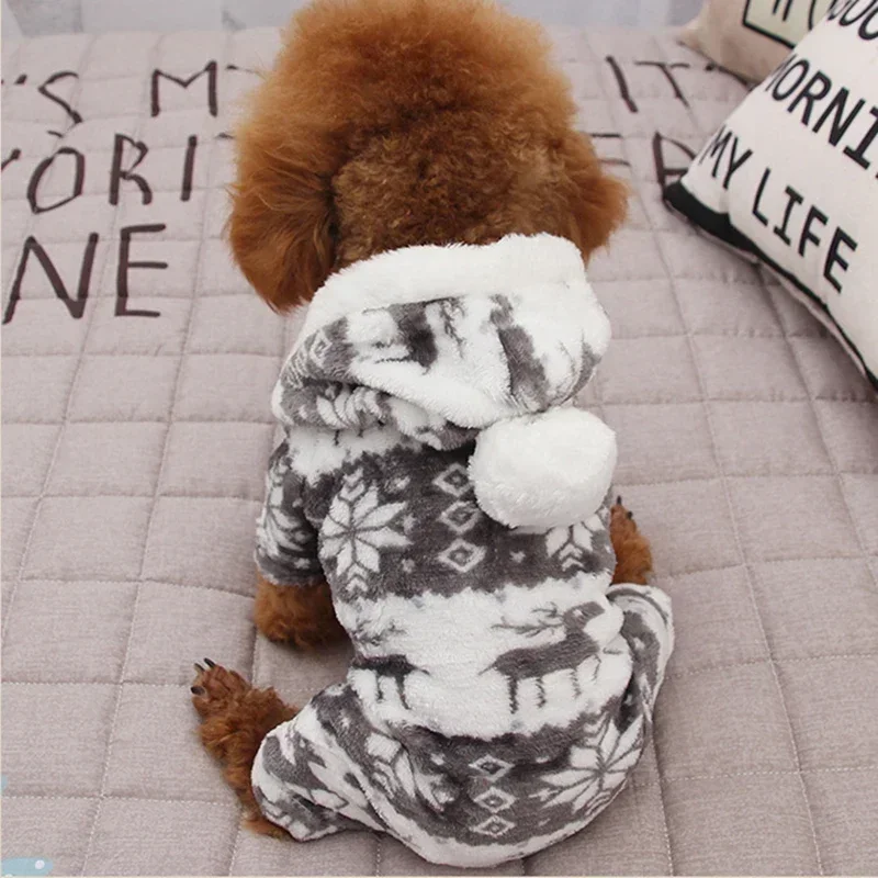 Dog Winter Clothes for Small Dogs Keep Warm Dog Clothes Pet Christmas Clothing Elk Print Dog Clothes Coral Velvet Four Colors