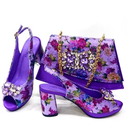 Luxurious Grade Purple Color And Elegant Women's Designer High Heels And Bag Set, Fashionable Fishmouth Shoes In Nigerian Style