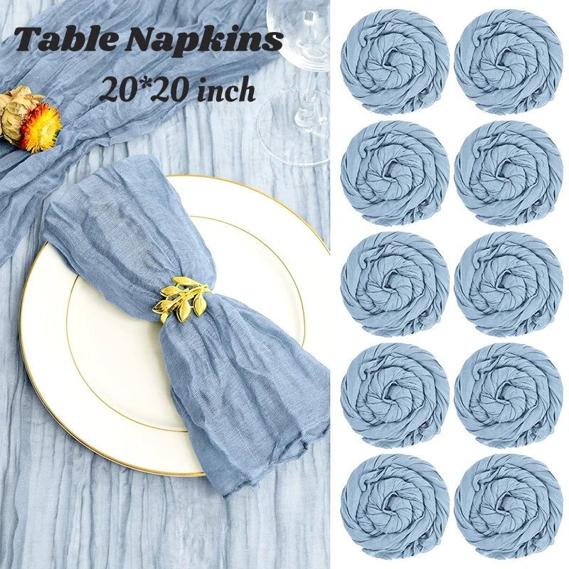 240-20Pcs Gauze Cheesecloth Napkins Boho Table Napkins Rustic Dinner Napkin Blue Wrinkled Napkins Serving Towel for Wedding/Home