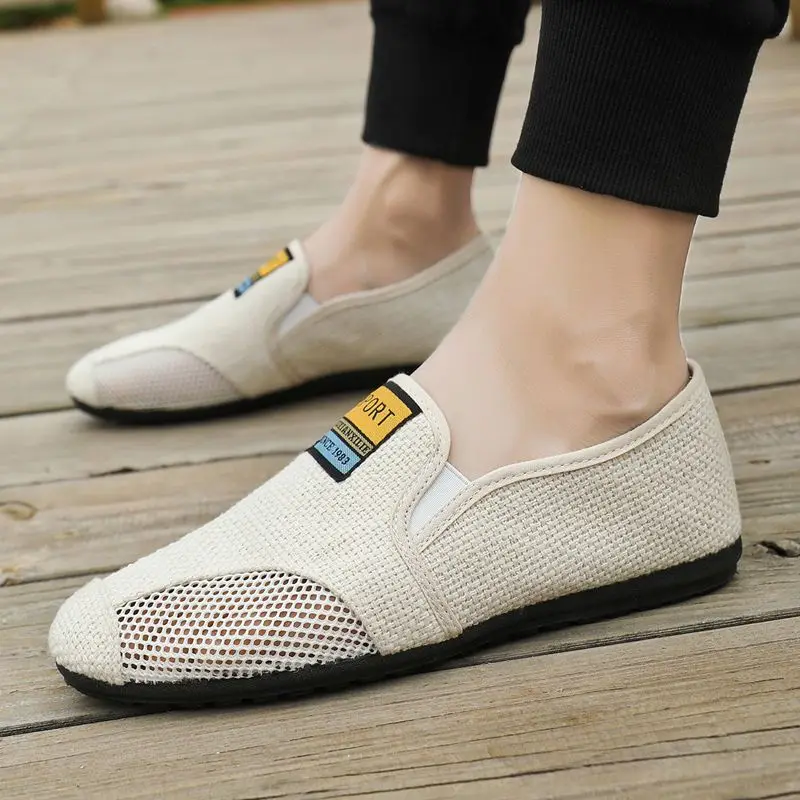 

Summer Mesh Breathable Linen Shoes 2026 New Men Spring Casual Flat Shoes Male Soft Bottom Sweat-absorbing Leisure Shoes Loafers