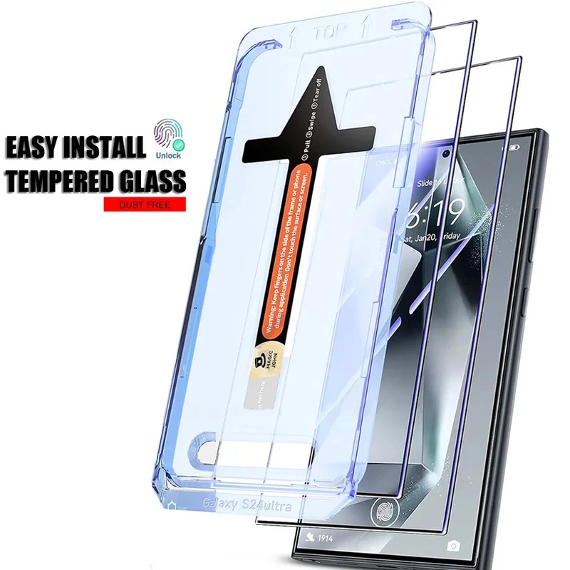 

Dust Free Easy Installation Screen Protector For Samsung Galaxy S24 Ultra S23 S22 S21 Plus + Tempered Glass Automatic installer