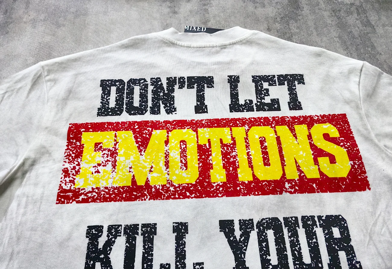 141# New fashion trend brand MIXEDEMOTION printing Shirt Streetwear Cotton Loose Round Neck Oversized Tee Top men t-shirt