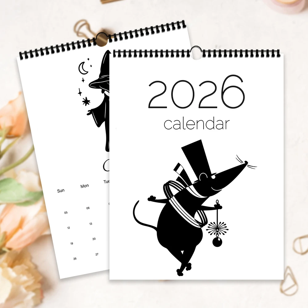 

1 шт. 2026 настенный календарь, черно-белый силуэт, ежемесячный планировщик 12 месяцев, идеальный подарок на день рождения, Рождество, Новый год