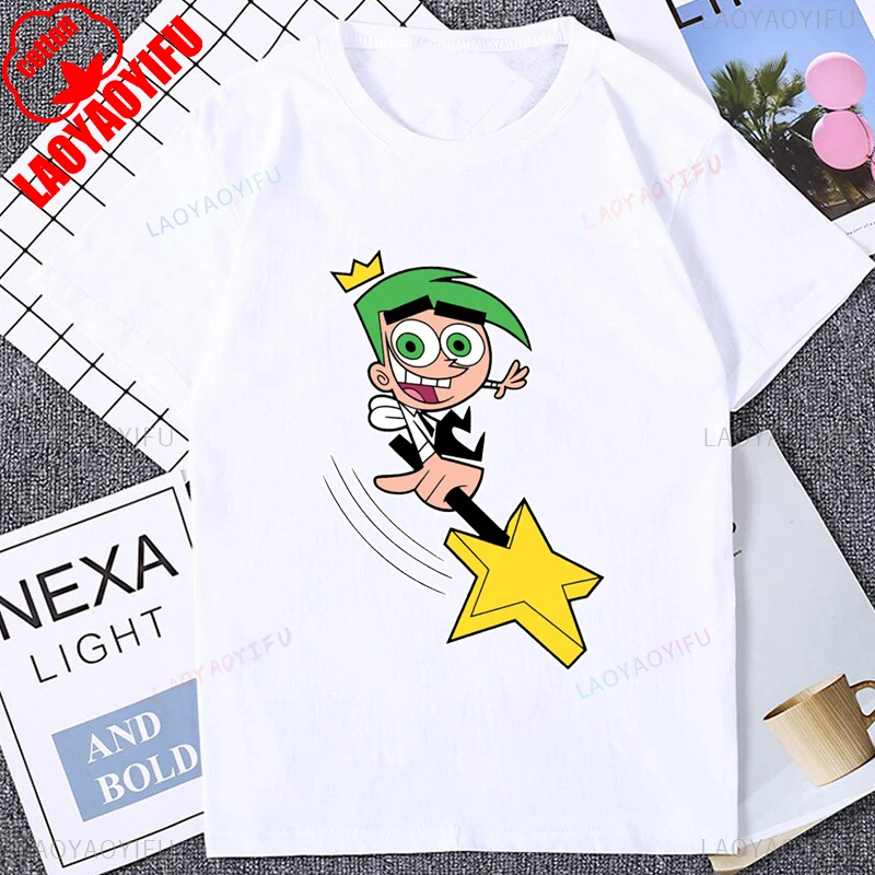 مضحك تيمي واندا كوزمو الجرافيك The Fairly Oddparents تي شيرت موضة عادية فضفاض التنفس الراحة القطن Y2k للجنسين تي شيرت
