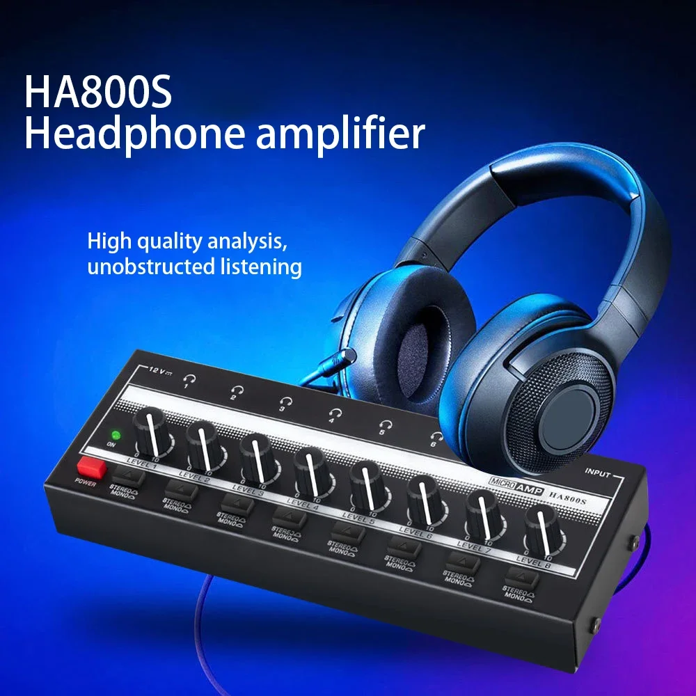 Audio Amp earphones amplifier 8 channels headphone Amp with Stereo for Music Mixer Recording Ultra-Compact Sound amplifier