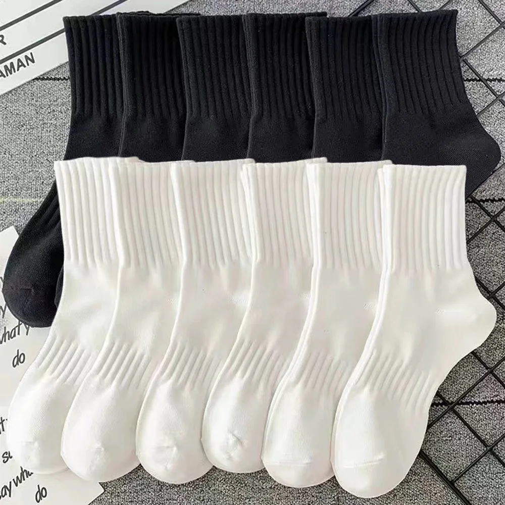 Soft Cotton Socks Men Women Solid Black White Breathable High Quality Sport Socks Spring Summer Male\'s Business Mid-tube Sock