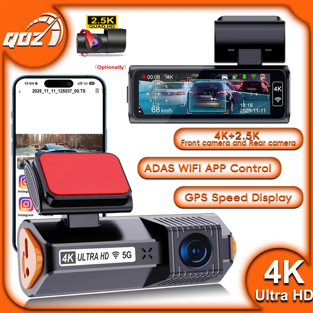 

Видеорегистратор QOZ Mini 4K, камера заднего вида 2.5K, Wi-Fi, GPS, WDR, ночное видение, круглосуточная парковочная запись