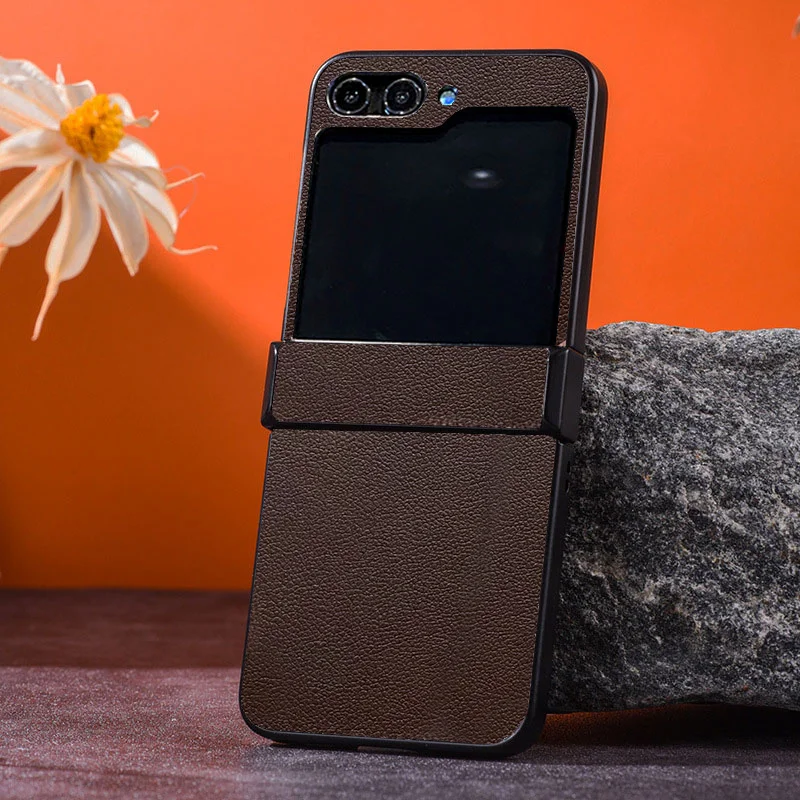 Luxury Business Style Retro Litchi Pattern Case For Samsung Galaxy Z Flip 7 6 5 4 3 5G Flip7FE Ultra Thin Hard Shockproof Shell