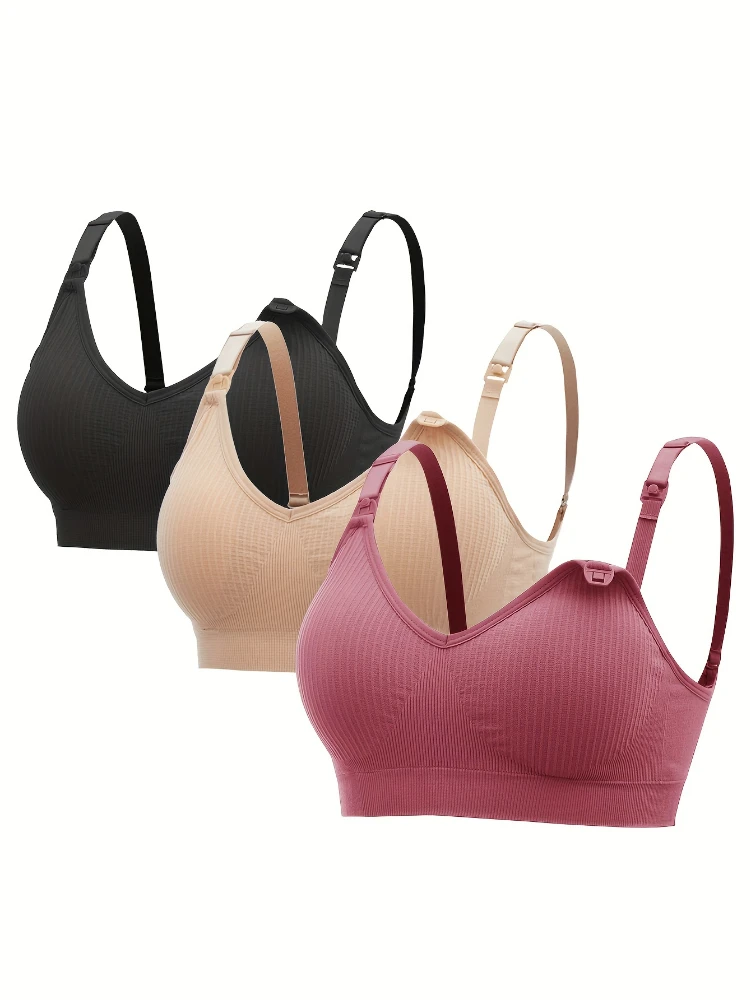 3PCS No Steel Ring with Sports Pad Bra Breastfeeding Non-sagging Vest-style Pregnant Women's Clothing Underwear Front Buckle