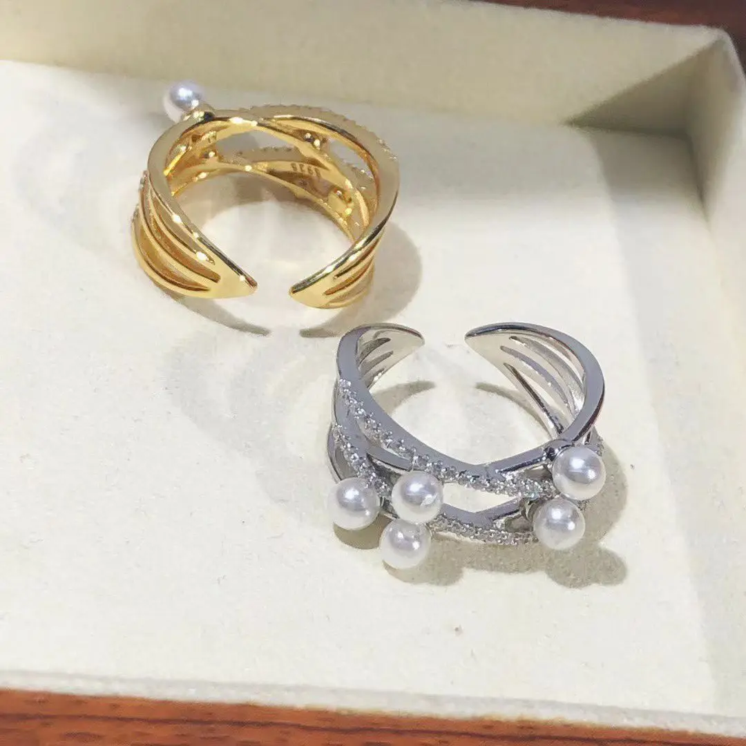 

Wholesale 925 Sterling Silver Adjustable Ring Mount Settings Findings Mountings Accessory Parts for 3-4mm Pearls, 5pcs/lot