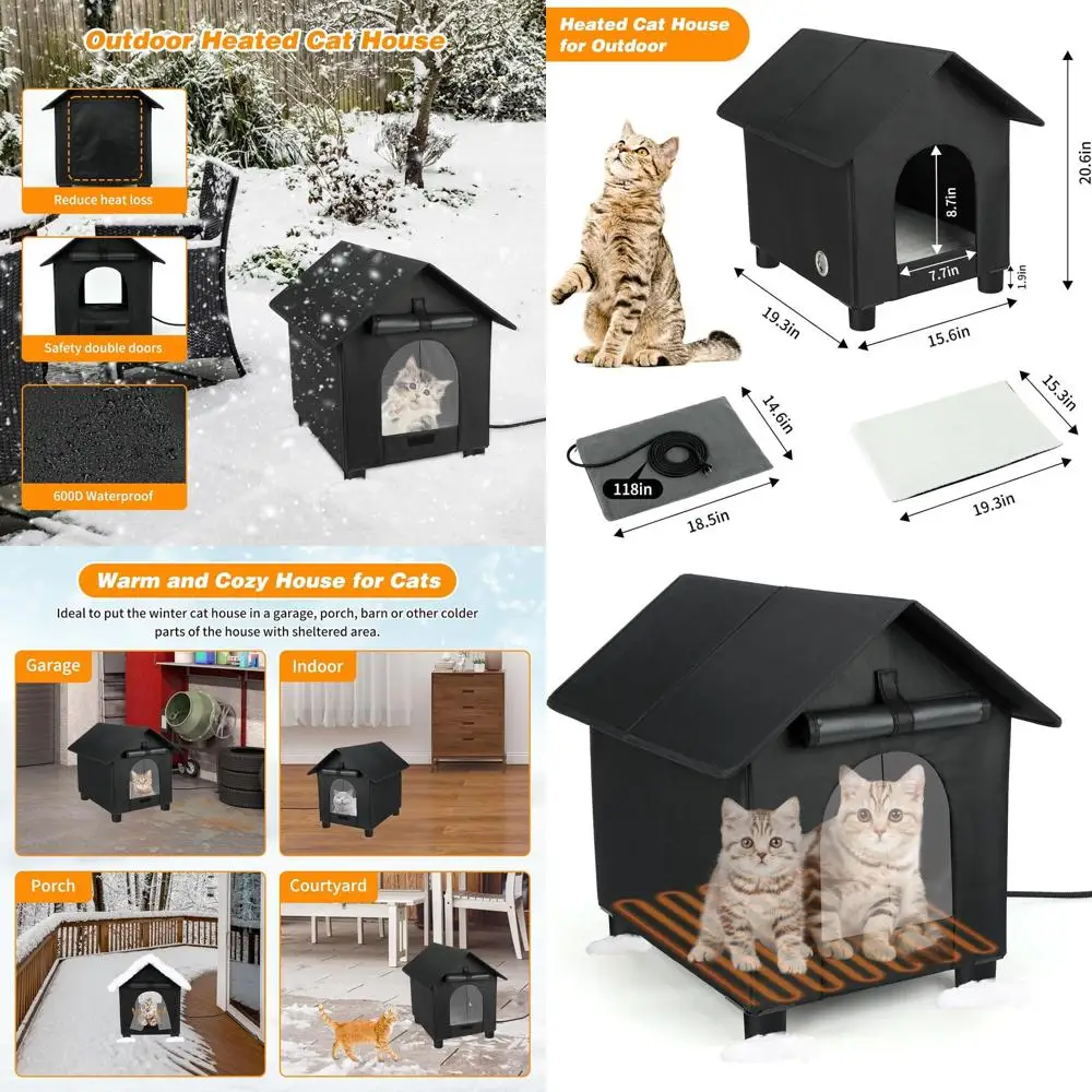 

Изолированное укрытие для кошек на открытом воздухе — водонепроницаемое и теплое для кошек ферлов зимой (большое, черное)