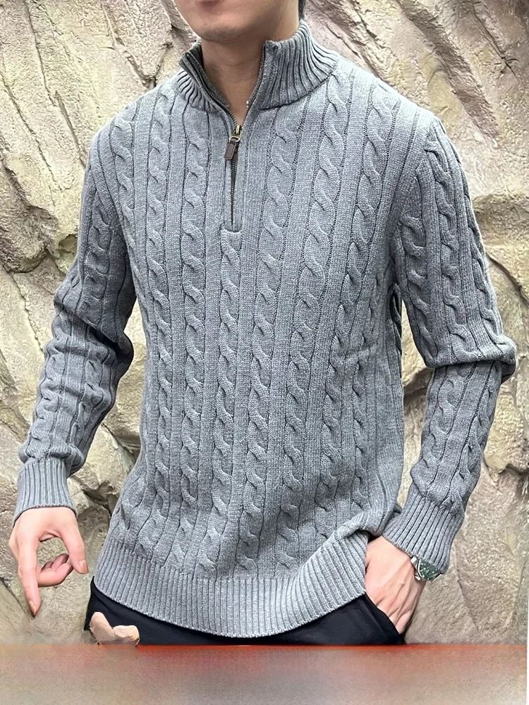 

Мужская трикотажная куртка в стиле ретро на молнии, дышащая, теплая, удобная, хлопковая, с длинным воротником-стойкой, осенне-зимняя верхняя одежда