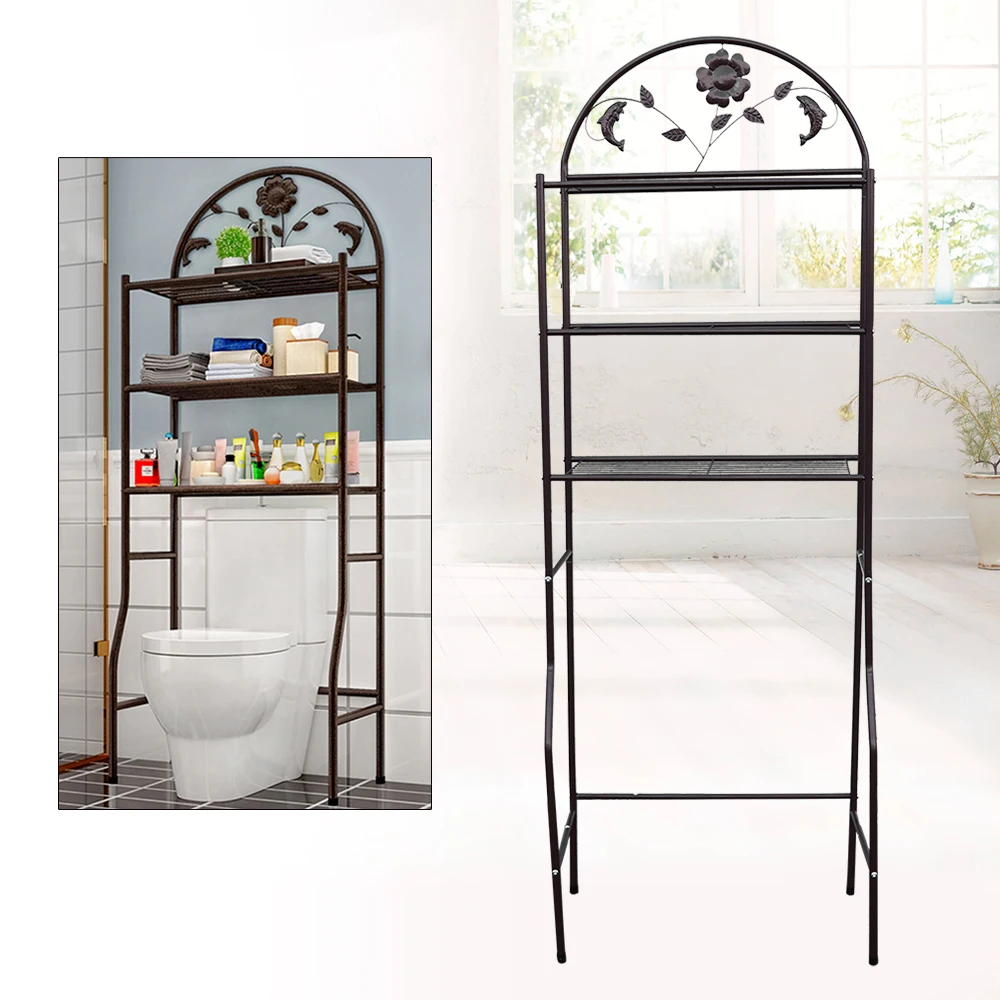 Storage Shelf  Bathroom 3 Tier Space Saver Over the Toilet Metal Organizer Black