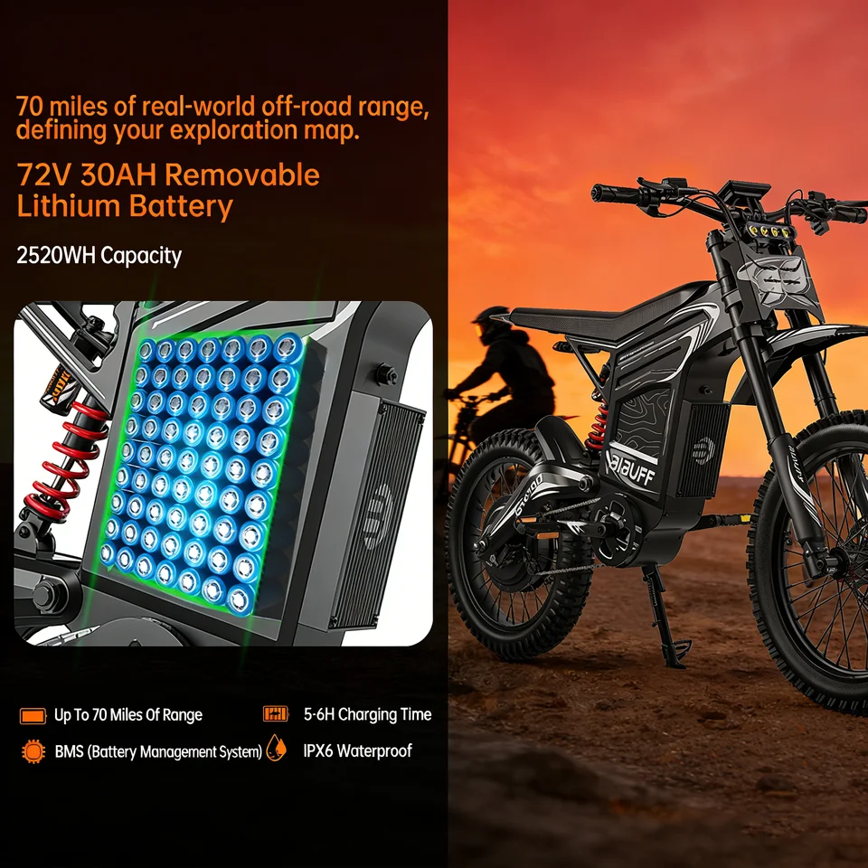 Readygo EKXBike BIBUFF GT600 Off-Road E-Bike 85Kmh 7500W Brushless Motor 72V30AH Lithium Battery E-Bike Adult Electric Motorcycl image 4