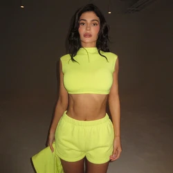 CUTENOVA Casual Solid Color 2 Piece Sets Women Outfit Fashion Crop Tank Top And Shorts Matching 2024 Summer Vacation Fitness Set