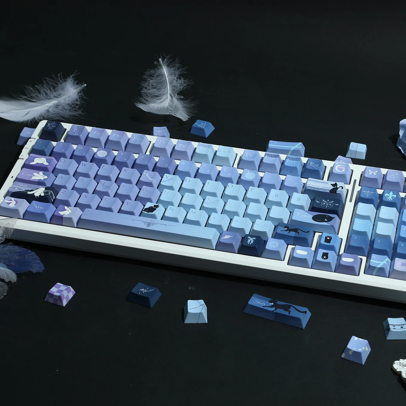 

Колпачок для ключей You Cat Moon Rabbit PBT, черный, фиолетовый, круглая бейсболка с милым котом и кроликом, прозрачная