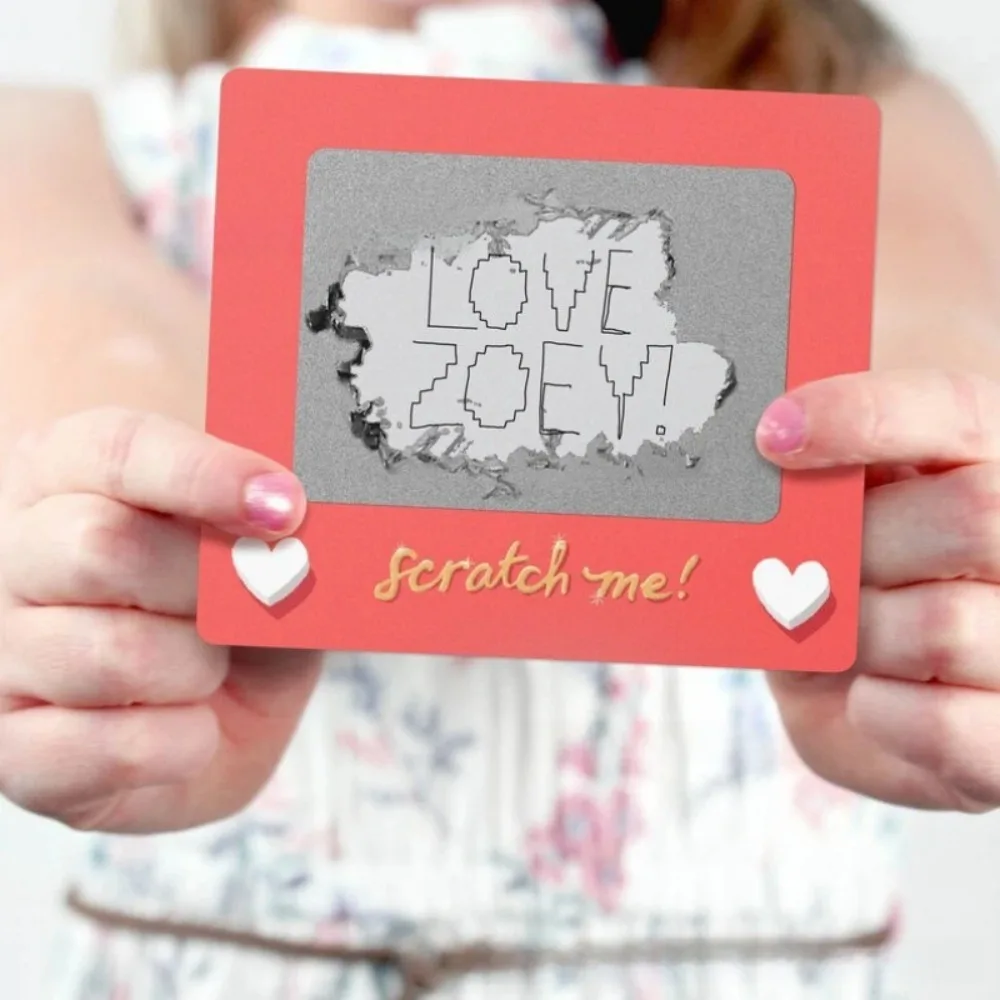 10pcs Valentine's Day Gift DIY Valentine's Day Scratch-off Card Red Heart Pattern Love Coupon Paper Rectangular Love Note Party